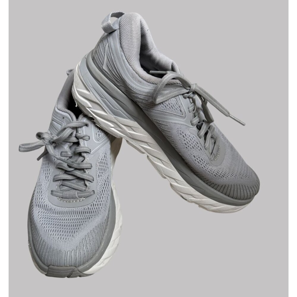 Hoka One One Bondi 7 Womens Running Shoes Size 6.5 Gray Breathable Athletic Snea